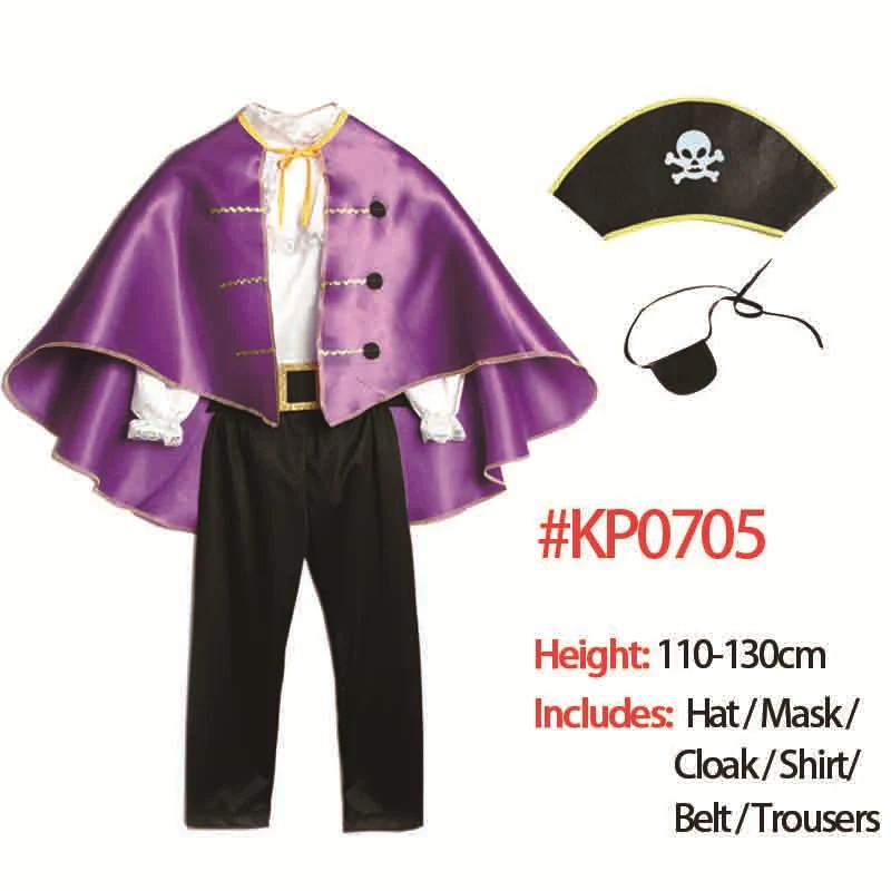 Purple Set B Пиратский костюм для детей; Детский Пиратский костюм на Хэллоуин для мальчиков; маскарадный костюм на день рождения; плащ; костюм пирата на Рождество - Цвет: Purple Set B