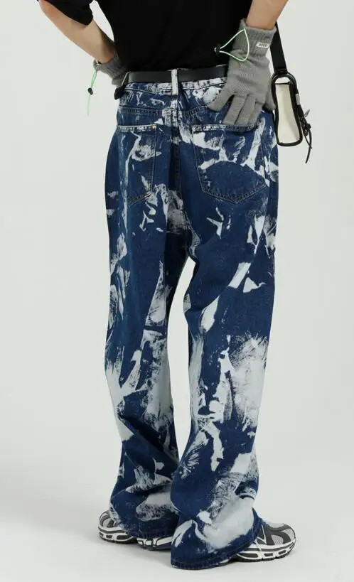 Men Streetwear Hip Hop Vintage Jeans Retro Gradient Jeans Men Fashion Personality Wide-Leg Pants Men Jeans