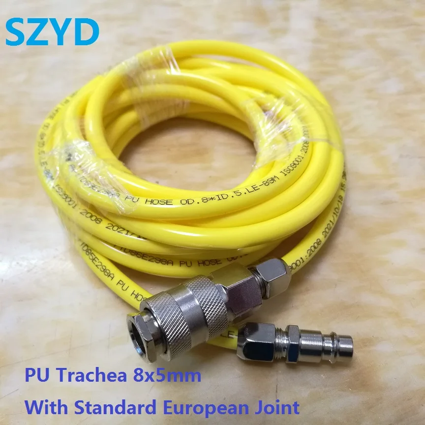 5 10 15 20Meters Yellow PU Trachea 8x5mm Frost Resistance Polyurethane Air Compressor Hose Air Duct With Standard European Joint