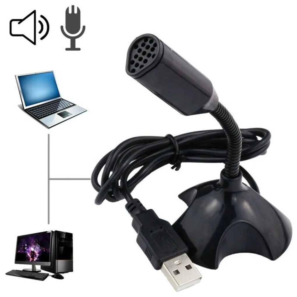 Настольный USB микрофон, мини-микрофон для ноутбука, гибкий трубчатый шейный регулируемый микрофон для ПК, микрофон для прямой трансляции - изображение