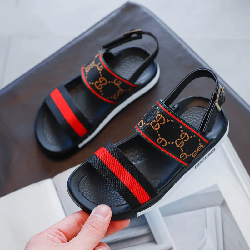 

2021 Summer Korean Kids Sandals for Boys Girls Children's Beach Shoes Baby Toddler Sandals Velcro Retro Woven Soft Leather Flats