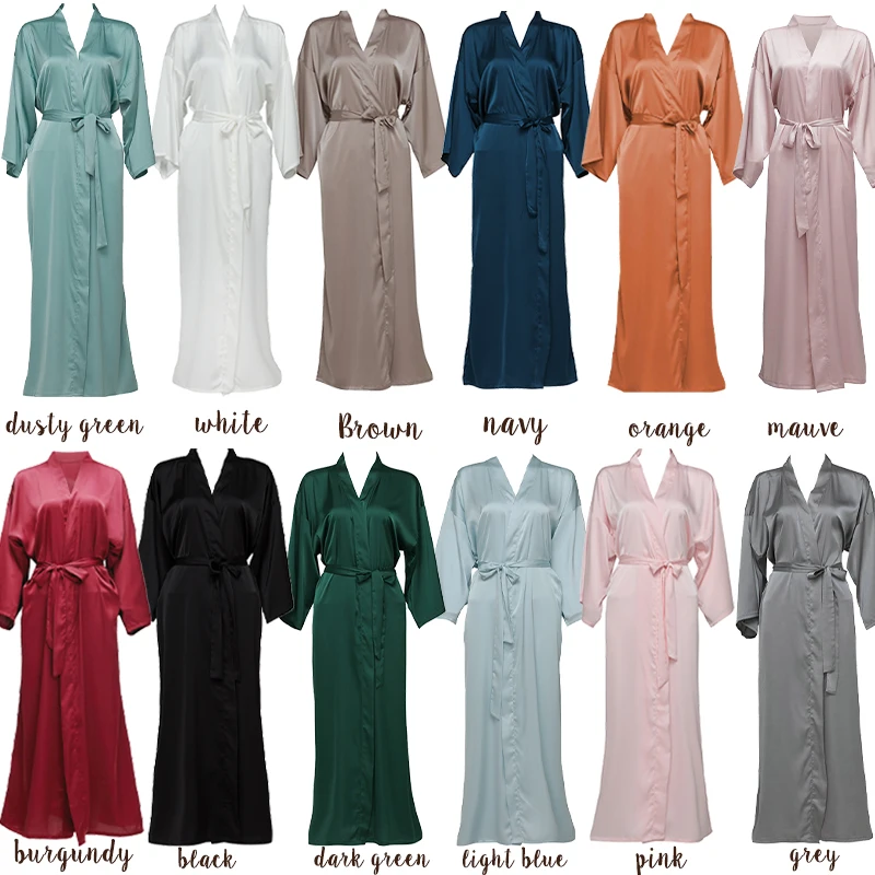Long Robes Satin Chiffon Robes Long Sleeve Green Custom Bridesmaid Robes Bride Robe Women Long Bridal Wedding Bathrobe