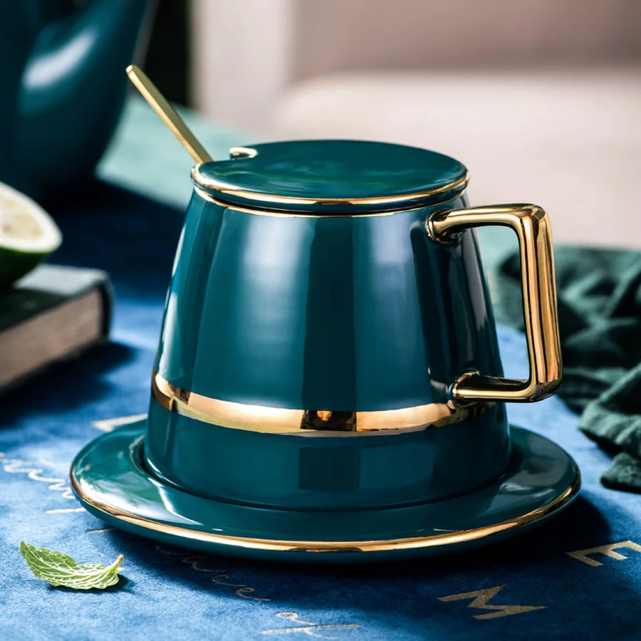 Керамическая кофейная чашка и блюдце набор с ложкой фарфоровые чайные ложки