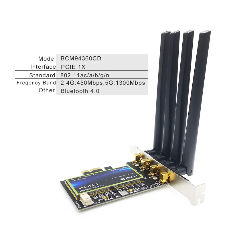 Двухдиапазонный 802.11ac BCM94360 Desktop PCIe Wifi беспроводной адаптер для карты Bluetooth 4 0 MacOS
