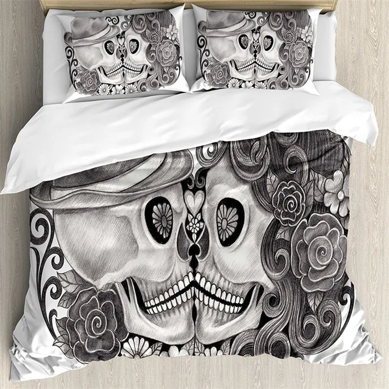 

Skull Bedding Set for King Size Bed Europe Style 3D Sugar Skull Duvet Cover with Pillowcase AU Queen Bed Bedline
