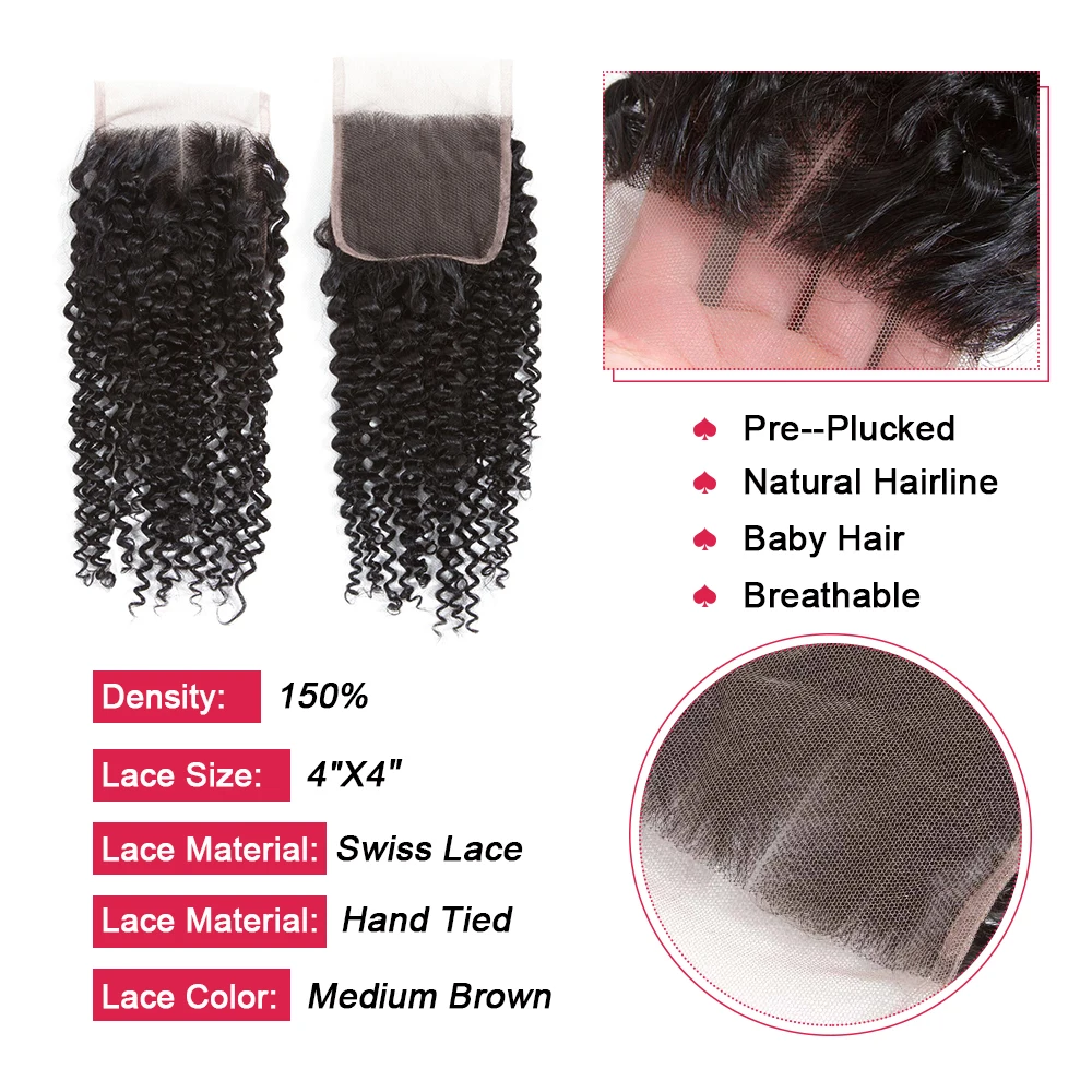 Queen hair Products малазийские кудрявые вьющиеся пучки человеческих волос с закрытием шнурка remy Weave 3 пучка с закрытием