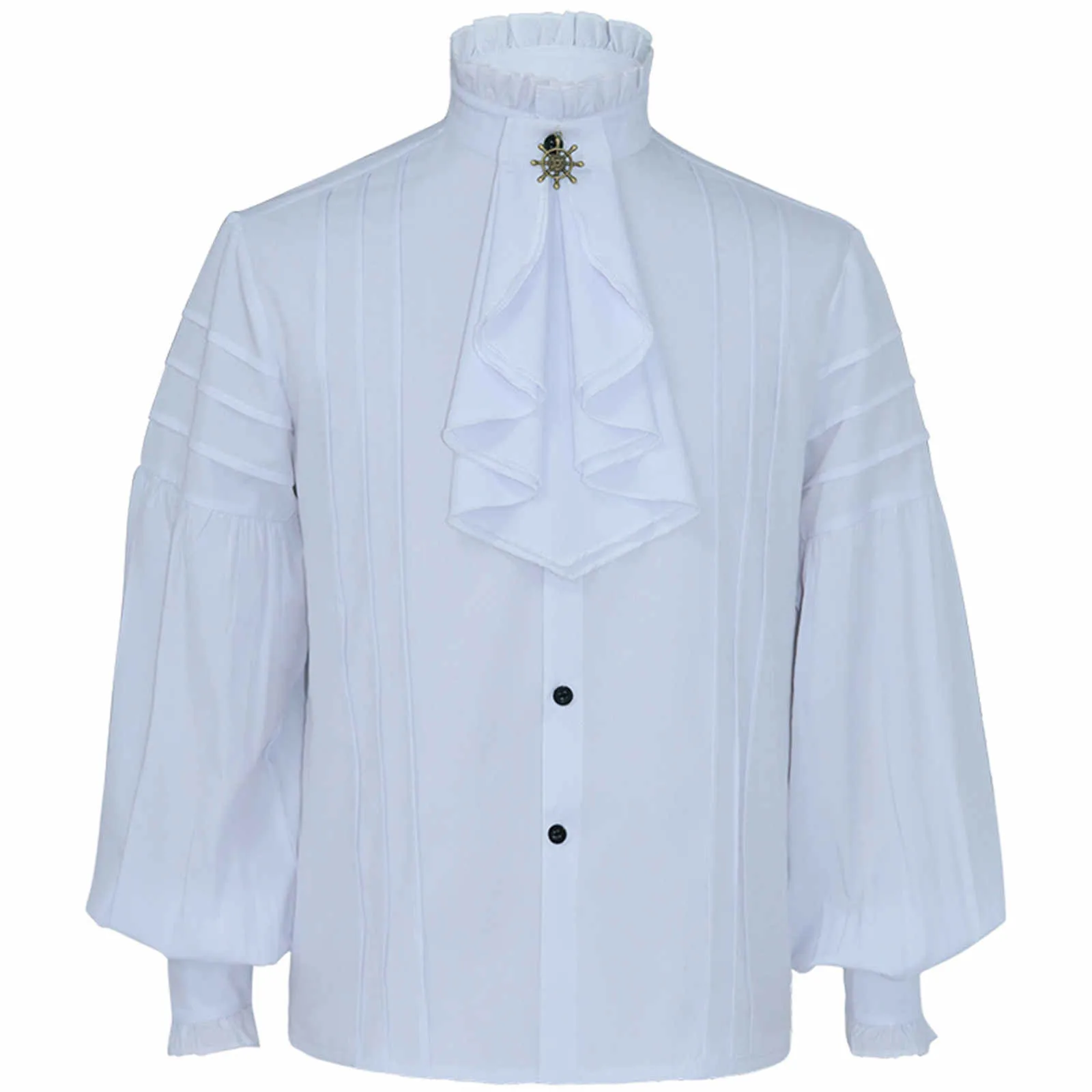 Men's Fashion Gothic Long Sleeve Solid Color Stand Collar Button Blouse Tops Casual Medieval Renaissance Shirt Camisas Hombre#g3 | Мужская
