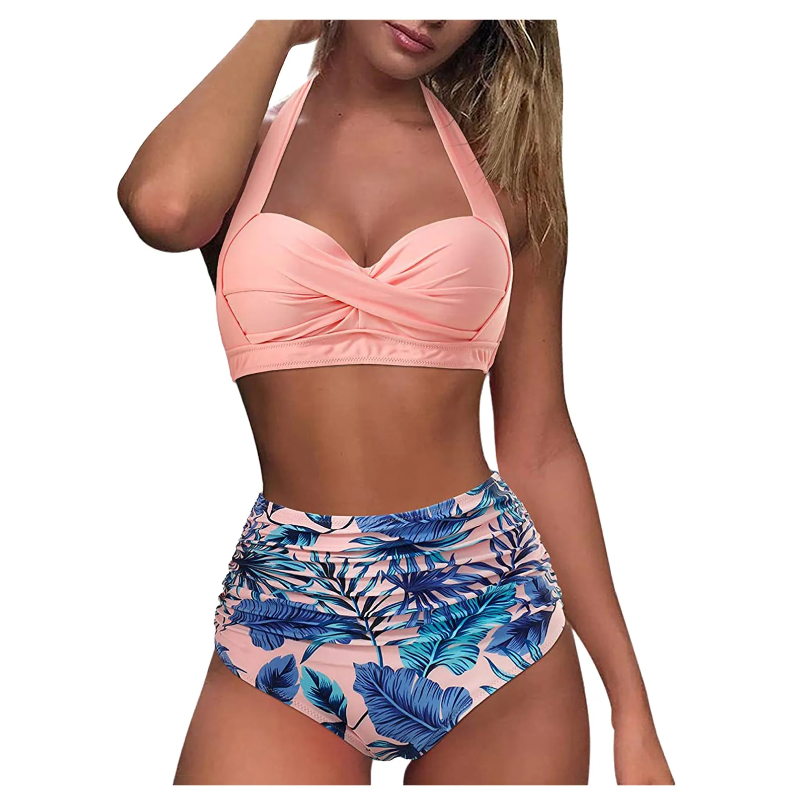 

Female Swimwear One Piece Women'S Sexy High Breast Bikinis Set Contrast Gradient Split Bikini Set Купальники Женские 2022#H