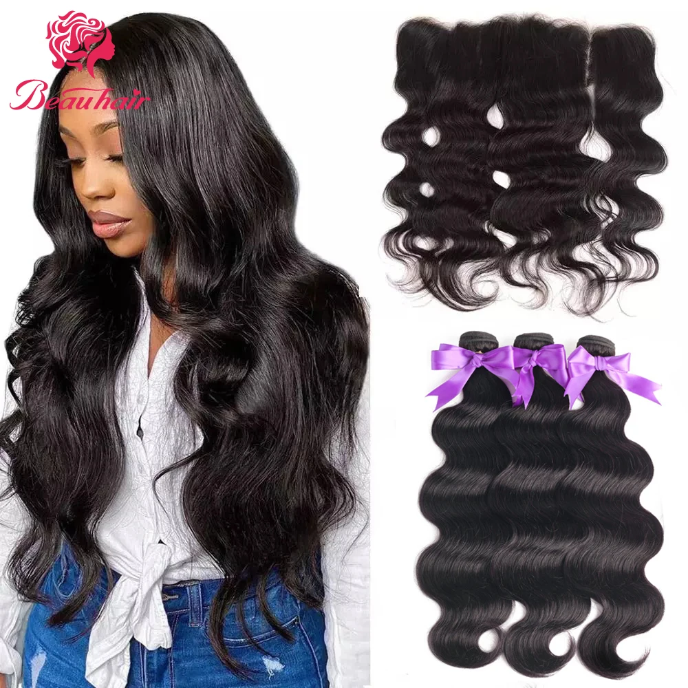 

Brazilian Human Hair Weave 26 28 30 Body Wave Bundles With Frontal Human Hair 3 Bundles With 13x4 Lace Frontal 32 Hair Extension