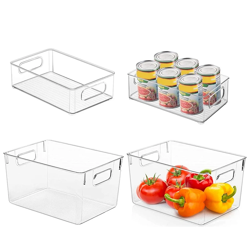 

Прозрачные пластиковые контейнеры для хранения, набор из 4 кухонных органайзеров и хранилищ, организации кладовой и хранения, Искусственны...