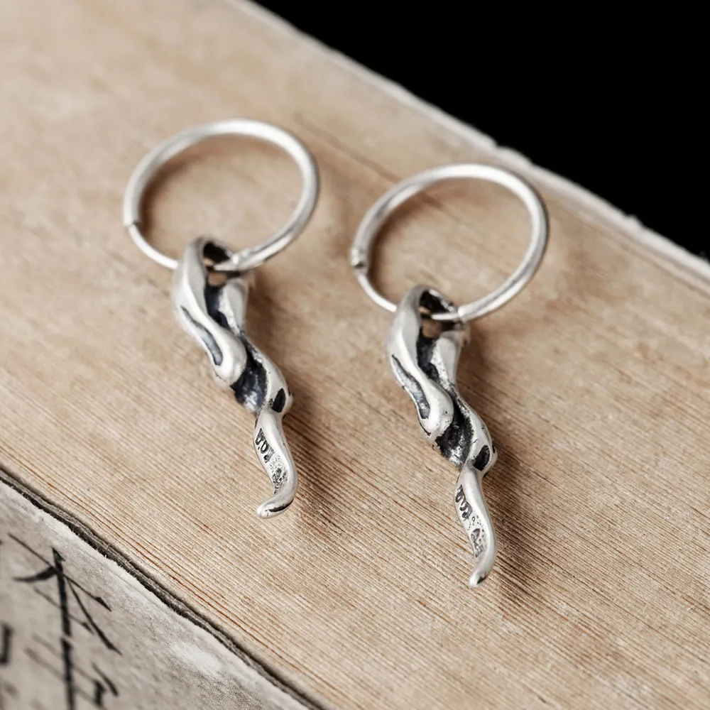 

Hip Hop Punk Style Genuine Real Antique S925 Sterling Silver Vintage Thorns Dangling Earrings Cool Accessories Gifts For Friends