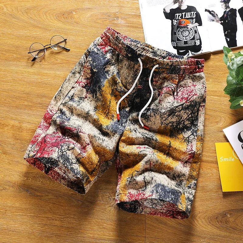 

new fashion printed men cotton shorts men's casual shorts drawstring waist bermuda shorts S-4XL drop shipping ABZ262