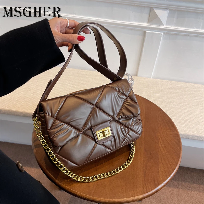 

Trendy Quilted Small Nylon Shoulder Crossbody Bags for Women 2021 Hit Women's Winter Branded Trending Chain Handbags and Purses
