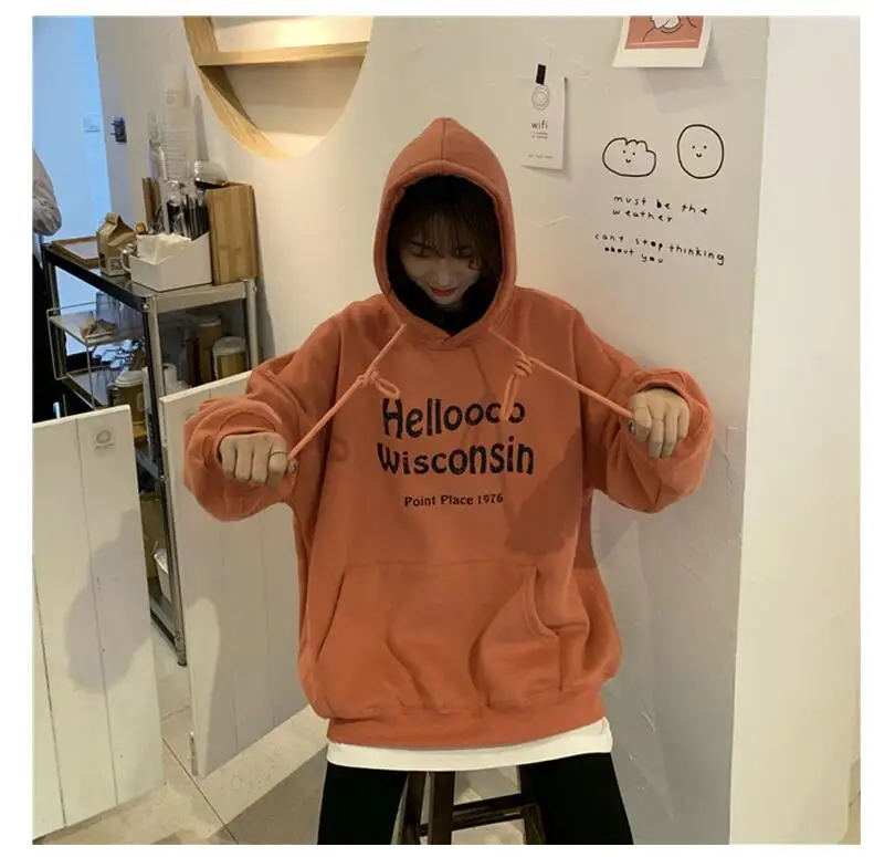 Hoodies oversized Pocket  Sweatshirts  Harajuku boy friend style Spring Casual Korean Pullovers Women sweetshirts