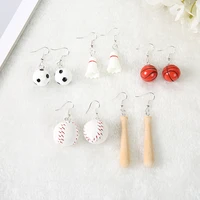 1pair woman 3d mini basketball football resin drop earring pu baseball earrings personality jewelry for woman and kids gifts