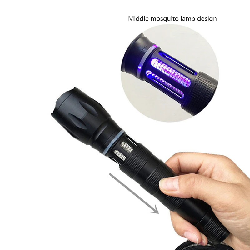 

T6 strong light zoom flashlight purple sterilization mosquito killer lamp Photocatalysis mute Outdoor Travel bug zapper insect