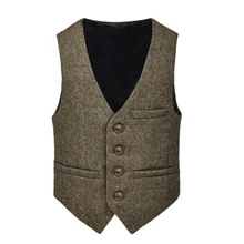 Chalecos de mezcla de lana para hombre, chaleco de espiga de Tweed, traje de caballero, chaleco cálido (4)