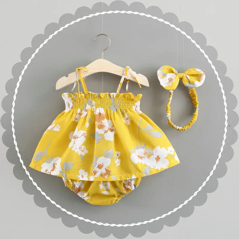 

Newborn Baby Girls Clothes Sleeveless Dress+Briefs 2PCS Outfits Set Cherry Floral Printed Clothing Sets Summer Sunsuit 0-24M