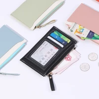 women men pu leather thin zipper coin purse fashion ladies mini small wallet pouch cute splicing color credit card case holder