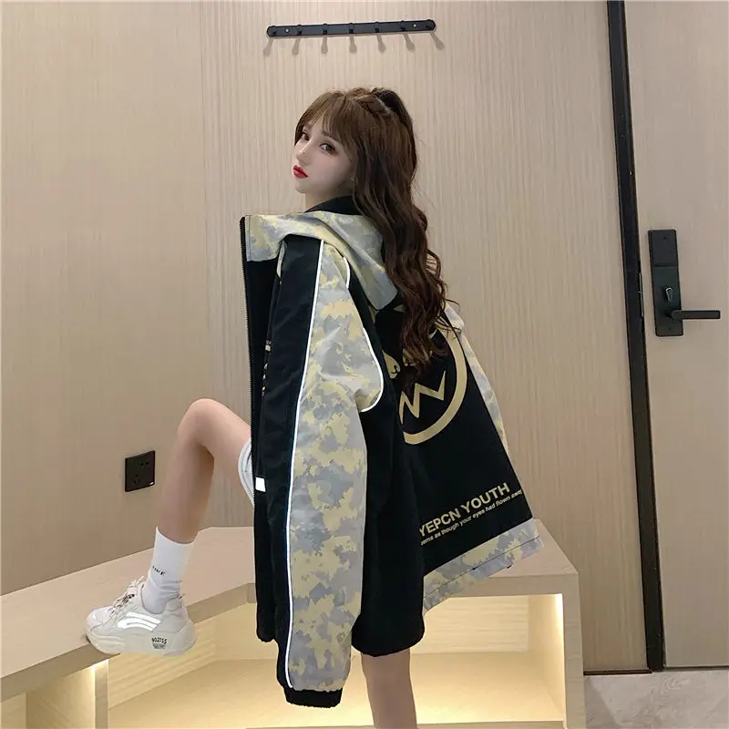 

Reflective Camouflage Stitching Tooling Jacket Female Spring and Autumn New Wave Student Korean Version Loose All-match