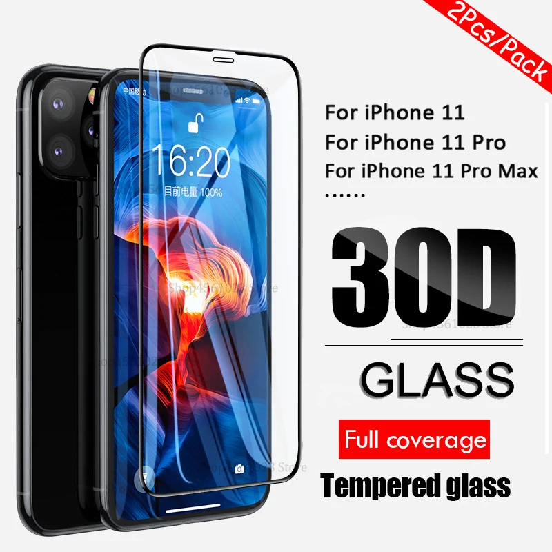 2 шт. закаленное стекло для iPhone 11 Pro Max защита экрана полное покрытие 30d 11Pro iPhone11