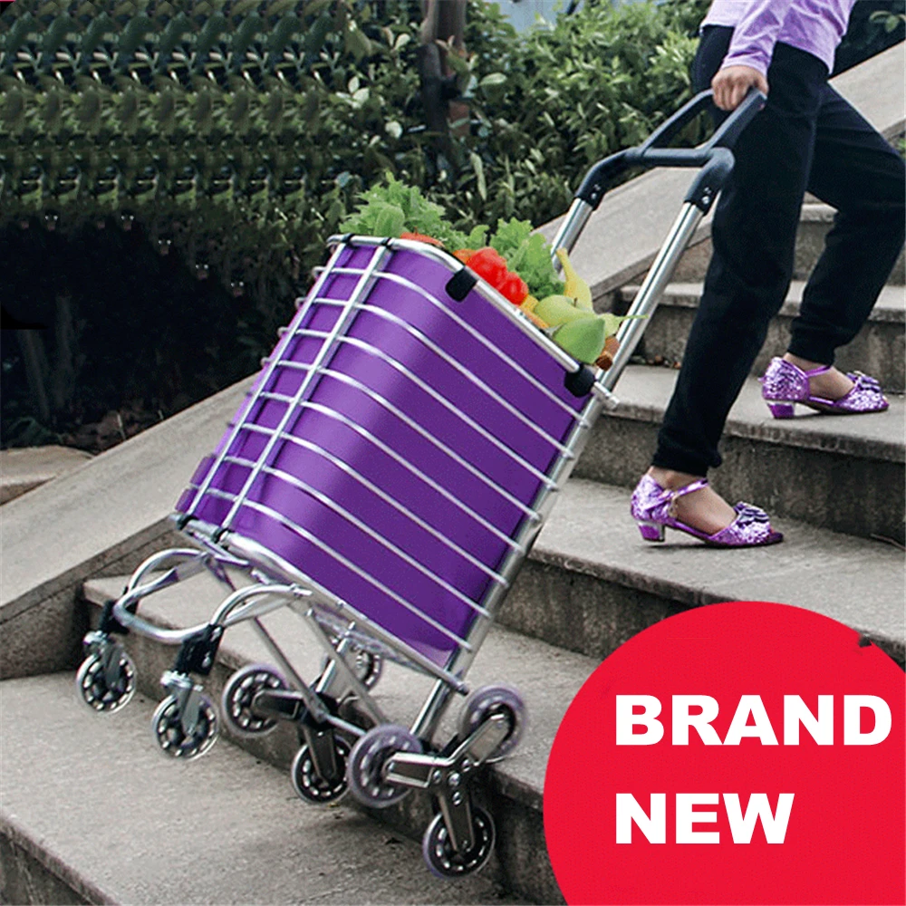 

B-LIFE Folding Shopping Cart Portable Grocery Utility Lightweight Stair Climbing Hand Truck with Rolling Swivel Wheels Removable