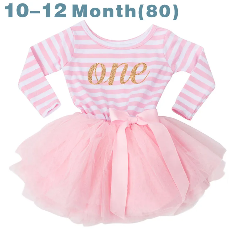 Pink 1 Year Платья для дня рождения «Моя принцесса» для малышей, крестильное платье с длинными рукавами, платье для маленьких девочек одежда для маленьких девочек 12 месяцев - Цвет: Pink 1 Year
