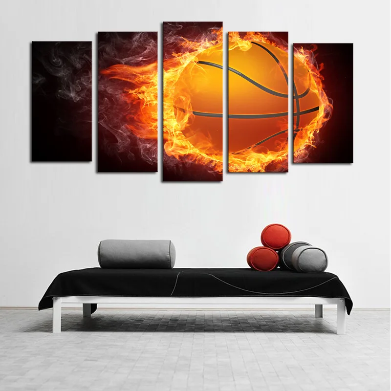 

No Framed Basketball theme pentathic 5 Pcs Canvas Picture Wall Art Print Canvas Painting Wall Decor for Living Room