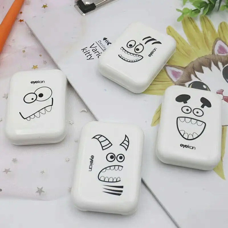 

DIY Tooth Contact Lens Cases Women Lenses Container Travel Kit Easy Carry Cute Lens Box With Mirror