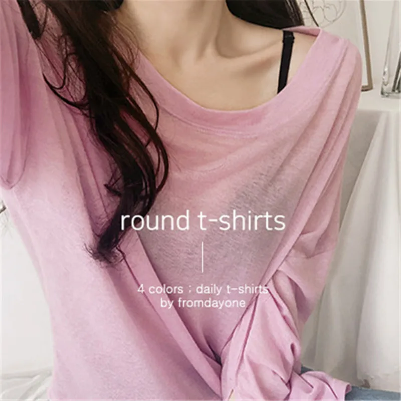 Осенняя футболка Женская эластичная Базовая Женские повседневные топы