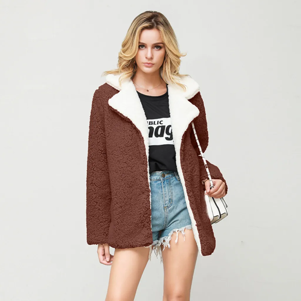 Элегантное пальто из искусственного меха для женщин 2019 осень зима теплая мягкая