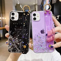 luxury glitter transparent phone case for samsung galaxy s22 plus wristband stand epoxy soft shockproof bumper back cover