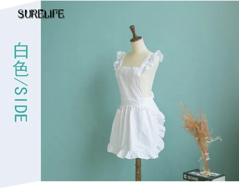 

1pc Japanese Style Elegant Victorian Pinafore Apron Maid Lace Smock Costume Ruffle Pockets White/Pink