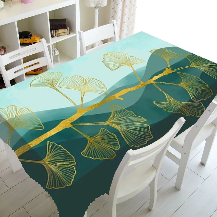 Роскошная скатерть с листьями гинкго билоба серого и золотого цвета