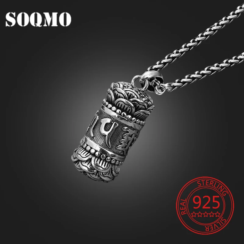 

SOQMO Pure 990 Silver Buddha Pendant Necklace for Man Six Words Buddha's Teachings Vintage Religion Pendant Jewelry Luxury Gift