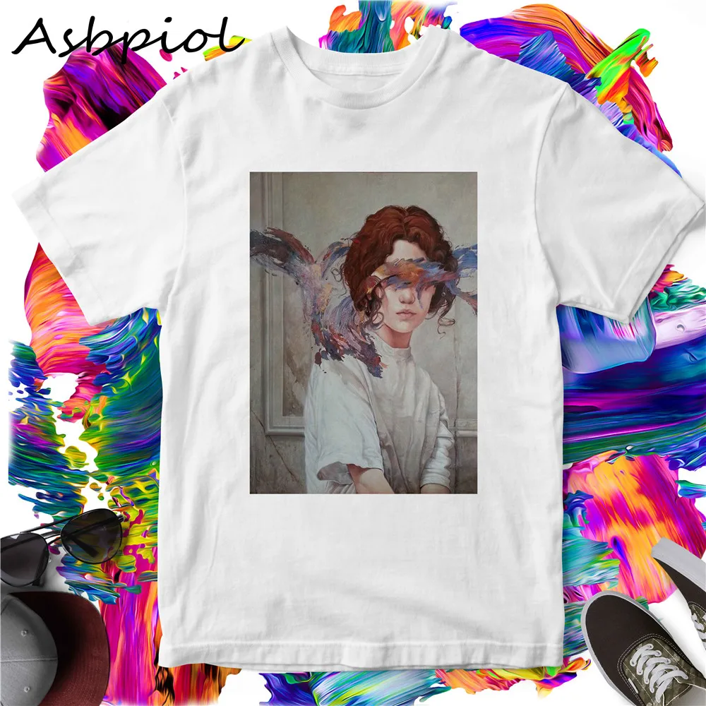 Хлопковая Повседневная летняя футболка для женщин с художественным принтом