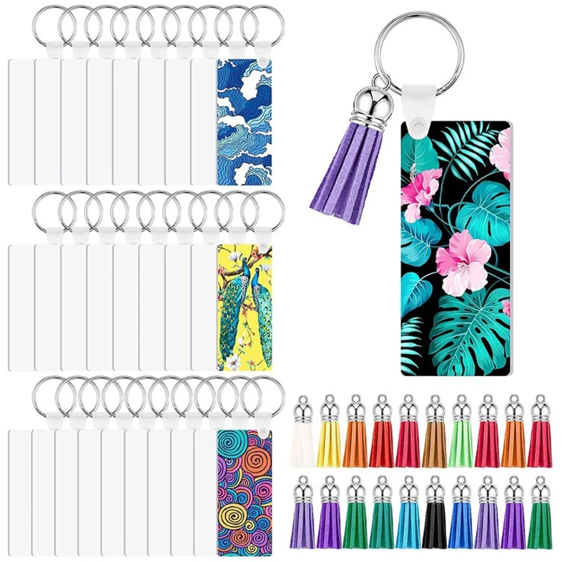 

Акриловый брелок пустой акриловый прозрачный орнамент Кулоны из нержавеющей стали и прямоугольный брелок набор кисточек для рукоделия