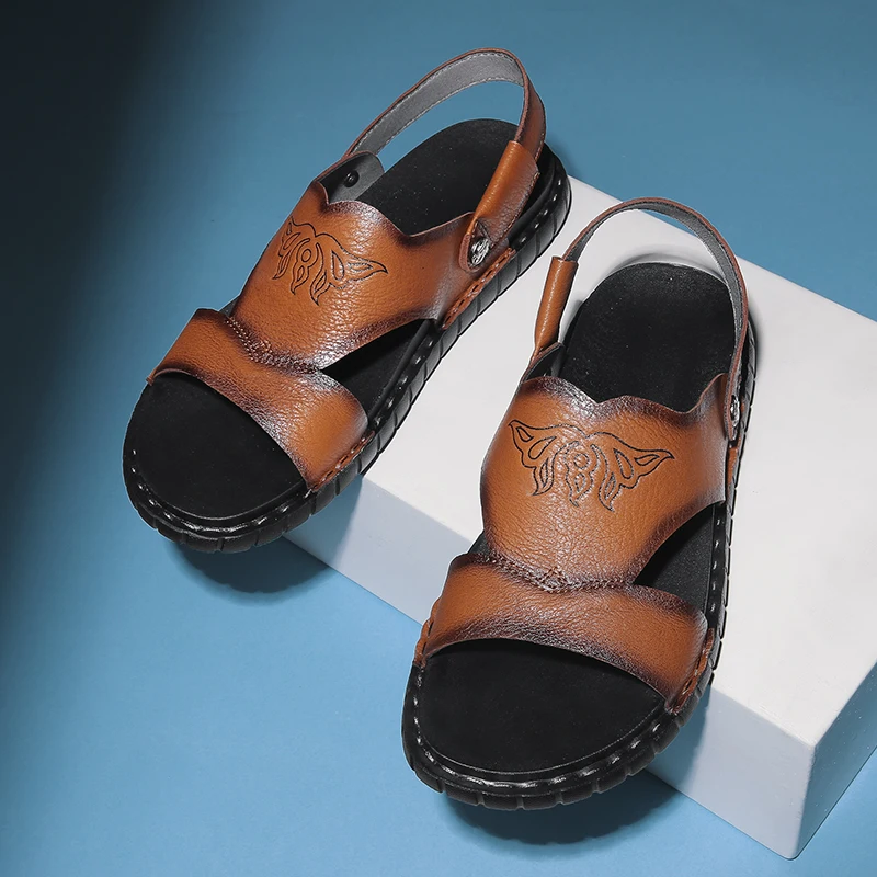 

Roman Sandals Men Sandals Leather Waterproof Men Summer Gladiator Outdoor Sandalias De Hombre Sandalia Masculina For