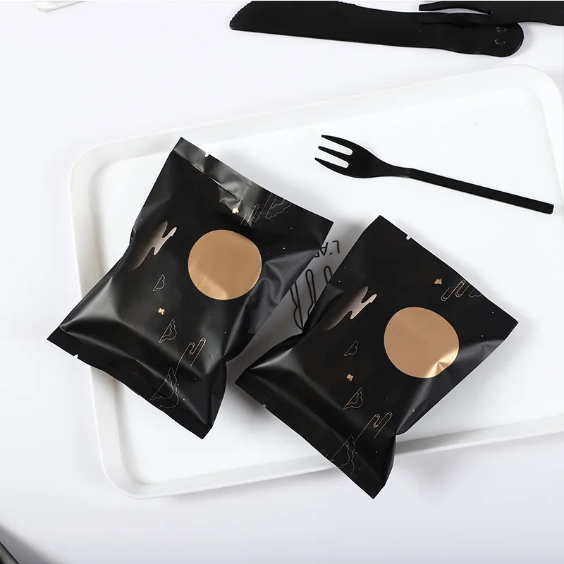 100pcs Black Aluminium Foil Packaging Bags Heat Sealable Open Top Cookie Bag for Mid-Autumn Moon Cake Baking Food Packing | Дом и сад