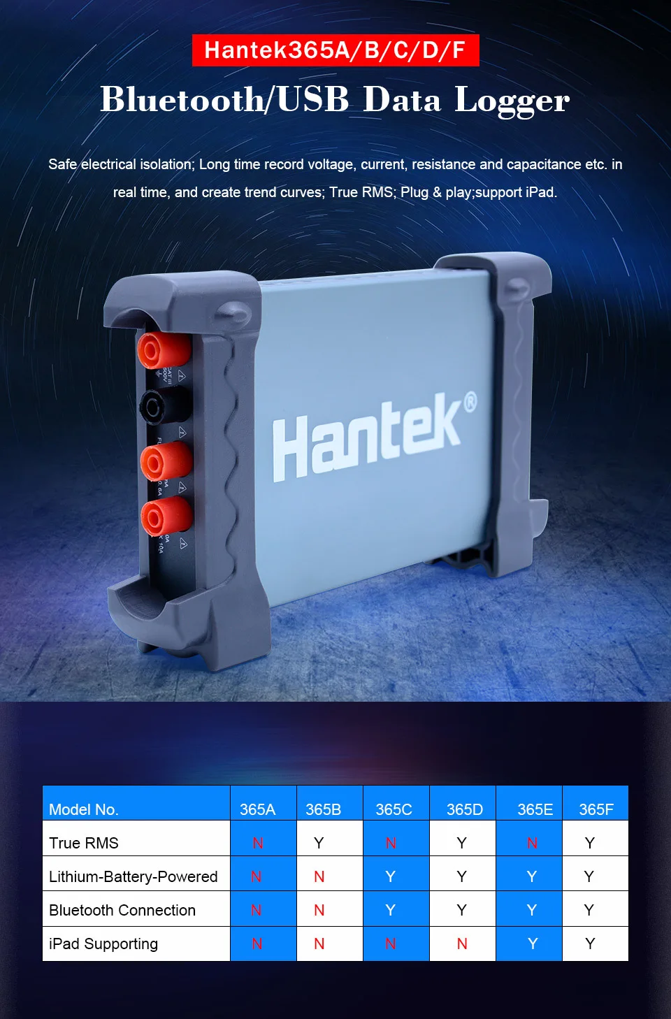 Цифровой регистратор данных Регистратор bluetooth регистраторы мультиметр Hantek 365A/B/F PC USB Напряжение Ток Сопротивление температура измеряется
