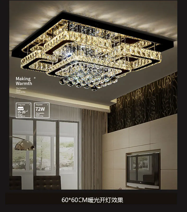 

Modern LED Crystal Chandelier Light Fixture for Ding Room Kitchen Restaurant Ceiling Mounted Lamp Rectangle chandeliers Lighting