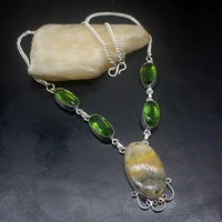 gemstonefactory jewelry big promotion single unique 925 silver ocean jasper peridot green topaz women links necklace 46cm 0096