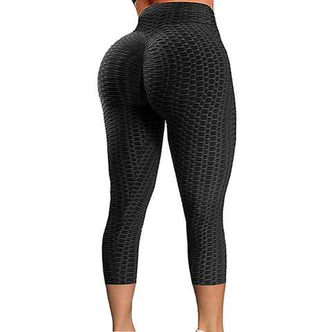Брюки-Капри с высокой талией для йоги, женские спортивные Леггинсы, сексуальные текстурированные укороченные брюки, эластичная одежда для фитнеса и бега, облегающие колготки
