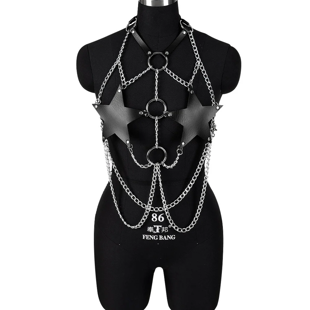 Pentagram Harness For Women's Belt Punk Leather Gothic Costume Harajuku Sword Belt Corset Metal Chain Accessories Garters