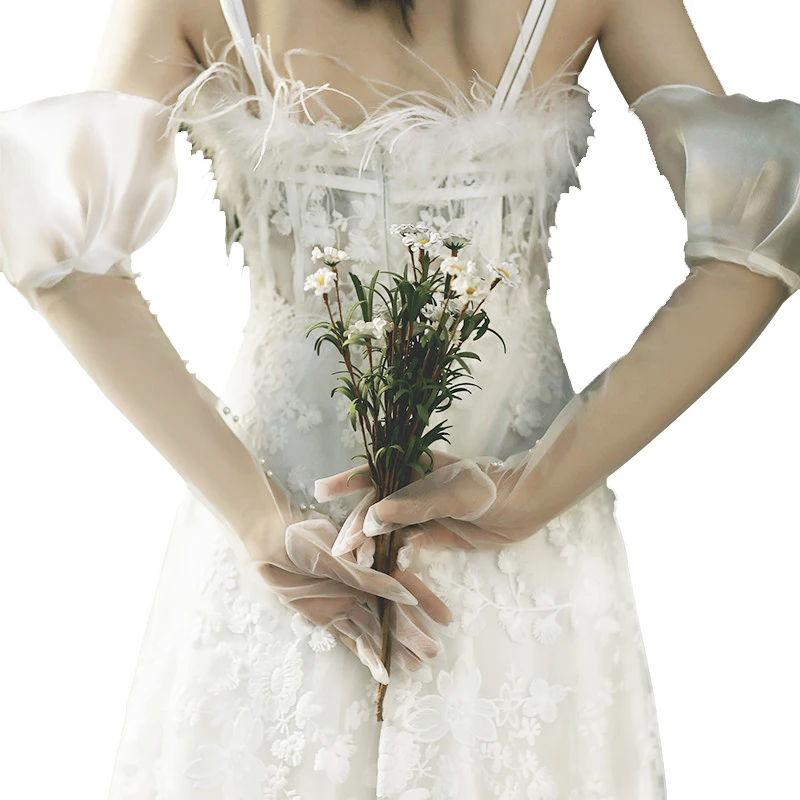 Короткие белые свадебные перчатки для невесты милые кружевные с искусственным