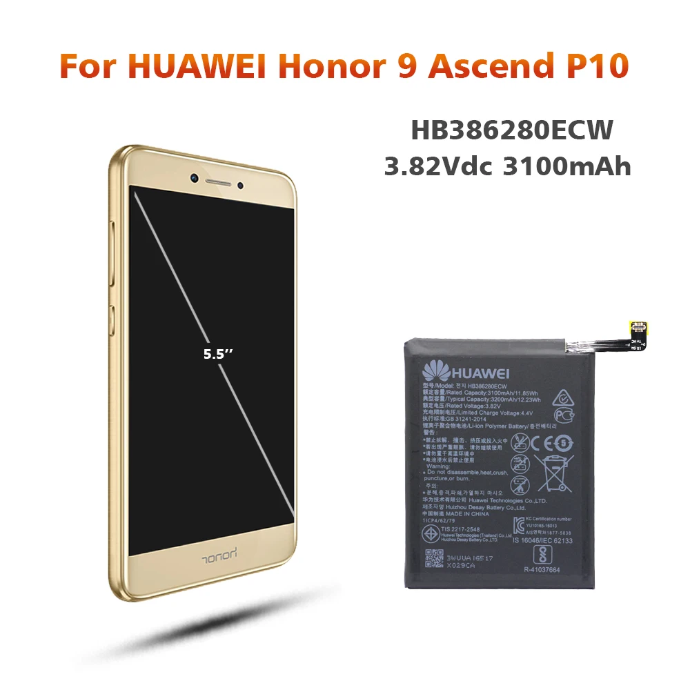 Аккумулятор для huawei HB386280ECW 3100 мАч для huawei Honor 9 Ascend P10 STF-L09 AL10 AL00 TL10 Сменный аккумулятор для телефона