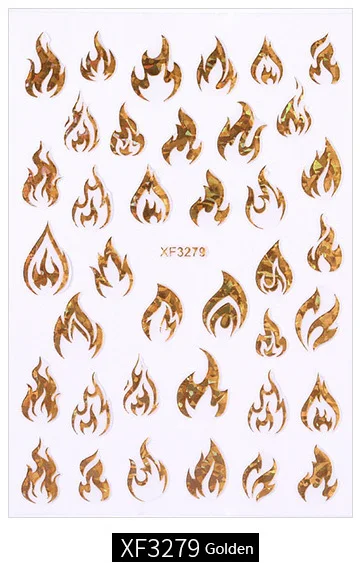 XF3279-Gold Хорошо Продаем прозрачные наклейки голографические инопланетяне огненное пламя дизайн ногтей пожары Маникюр трафарет красивые украшения для ногтей 1 шт - Цвет: XF3279-Gold