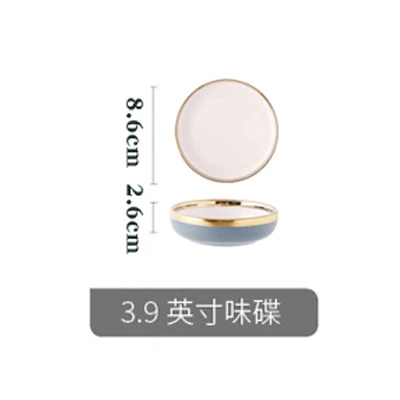 Скандинавский синий CeramicsGolden Rim посуда и тарелки наборы посуды тарелка лапша суповая чаша Западная еда стейк обеденная посуда тарелки - Цвет: 8.6x2.6cm