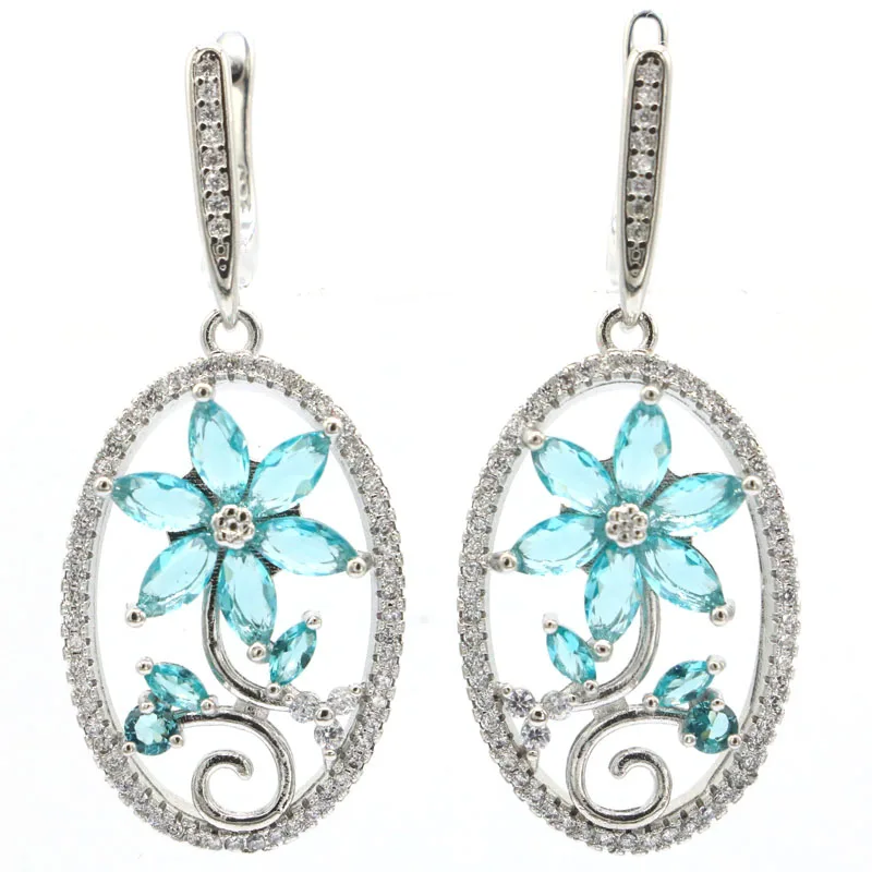 

43x17 мм Красивые богатые синие аквамариновые розовые кунцит белые CZ повседневная одежда серебряные серьги