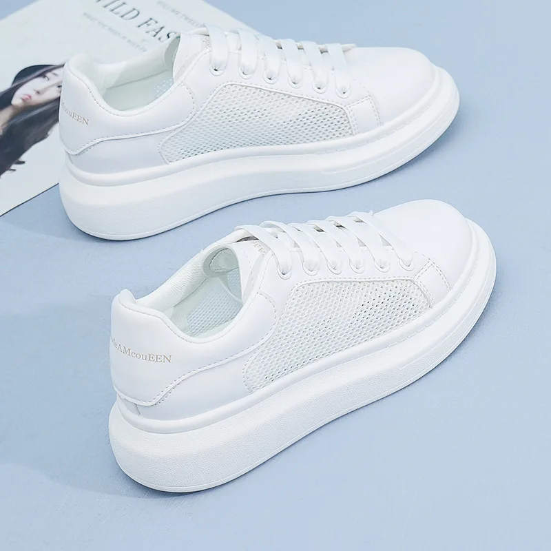 

2021 new women's small white shoes summer thick bottom through net women's sports and leisure shoes